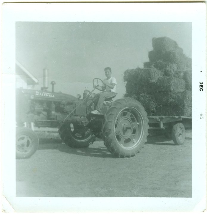 1188.jpg - Danny Trevino on the C Farmall pulling a load of hay.  1965